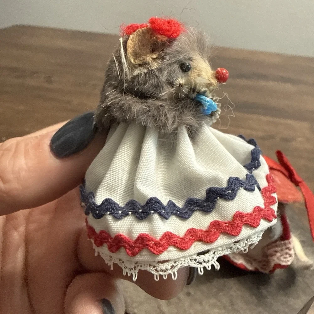 Vintage W Germany Original Fur Toy Mice Lot Tennis Racket & Southern Belle Mouse